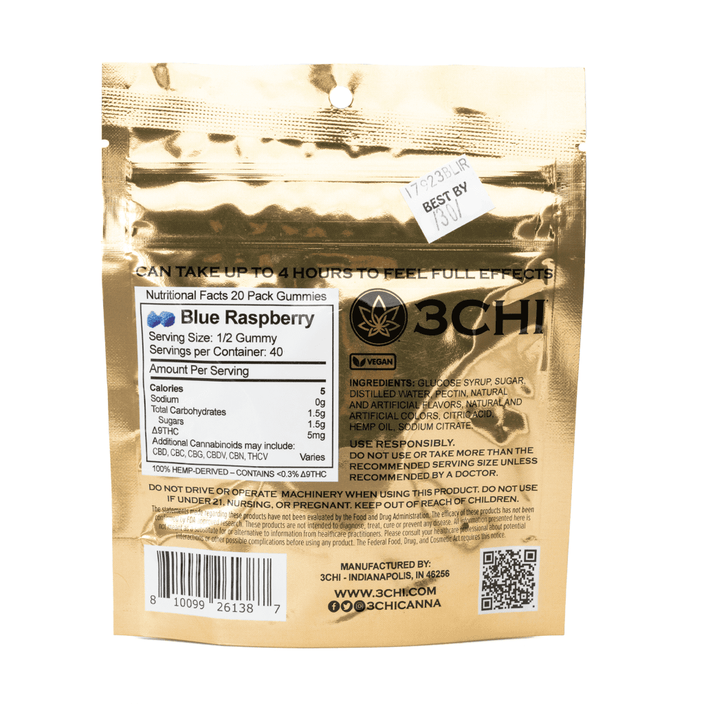 3Chi Delta 9 THC Gummies – Blue Raspberry (200 mg Total Delta 9 THC) - Image 3