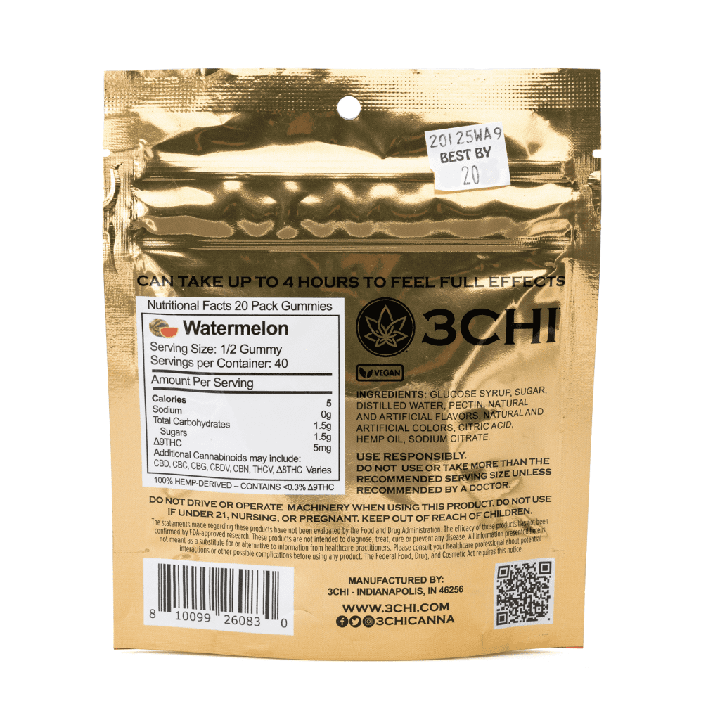 3Chi Delta 9 THC Gummies – Watermelon (200 mg Total Delta 9 THC) - Image 3