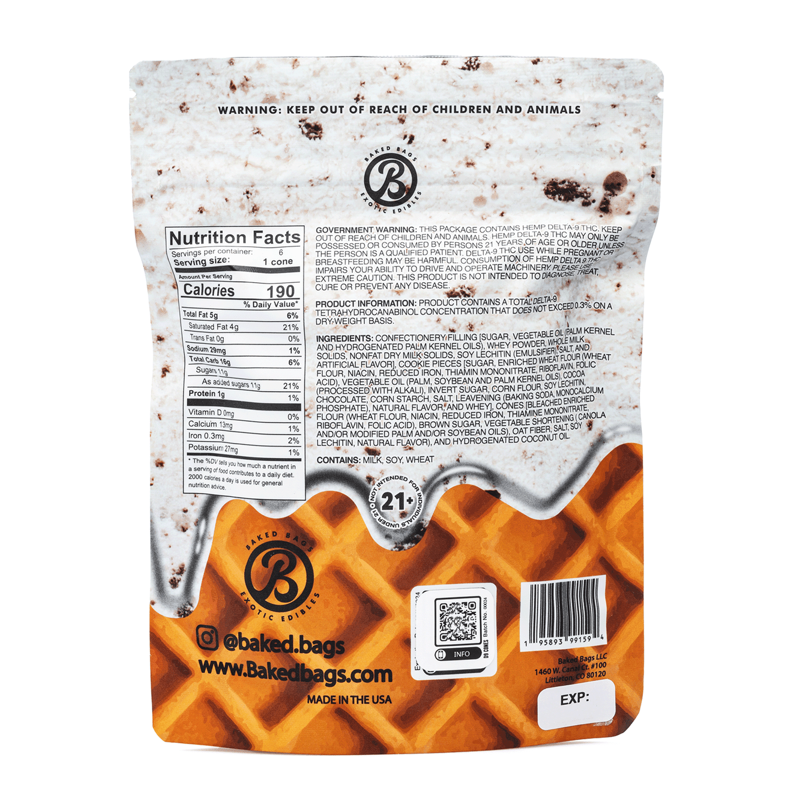 Baked Bags Delta 9 THC Coned – Cookies & Cream (150 mg Total Delta 9 THC) - Image 3