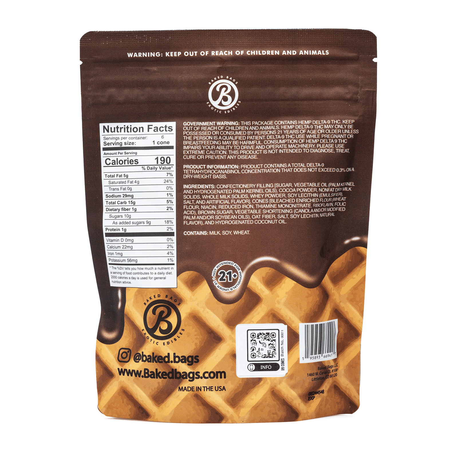Baked Bags Delta 9 THC Coned – Milk Chocolate (150 mg Total Delta 9 THC) - Image 3