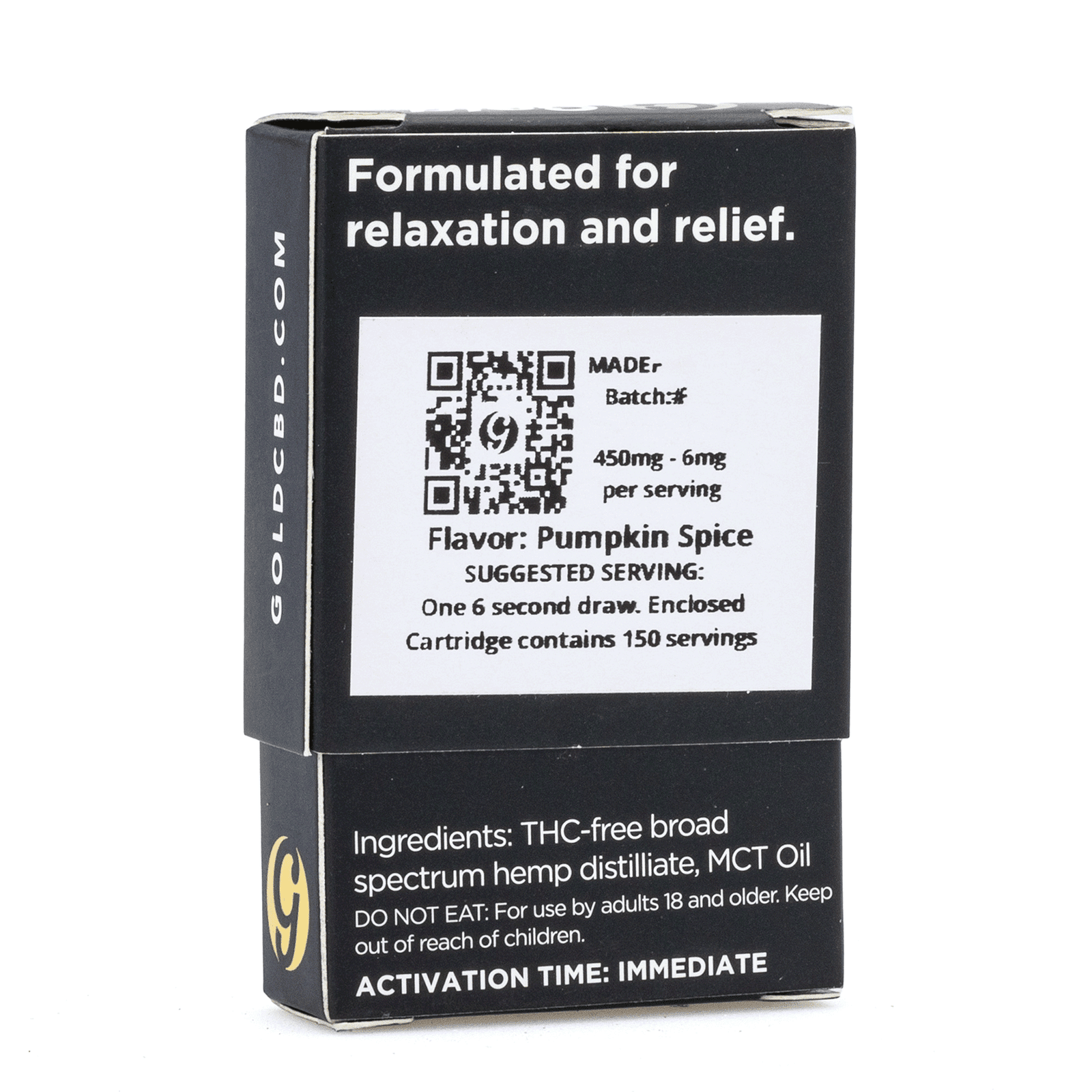 Gold Standard CBD Vape Cartridge – Pumpkin Spice (450 mg) - Image 2