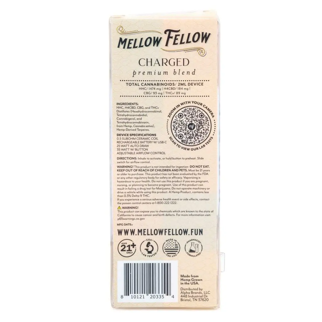 Mellow Fellow Charged Blend Disposable Vape – Wedding Crasher - Image 3