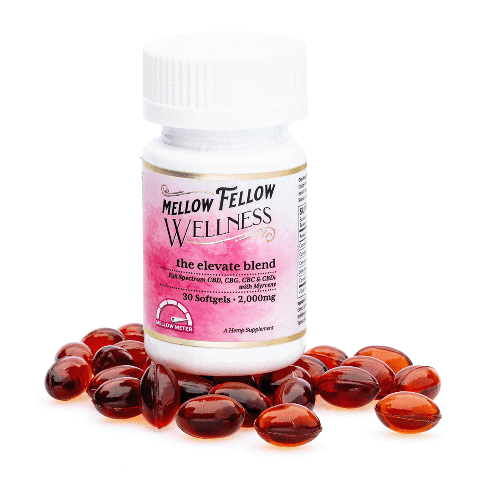 Mellow Fellow Wellness Softgel Capsules – Happy Blend (2000 mg Total Cannabinoids)