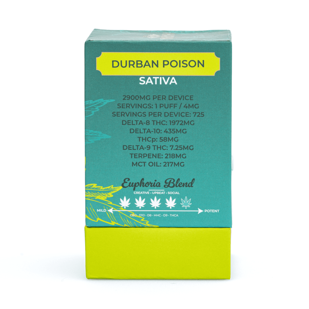 PharmaTHC Delta 8, Delta 9, Delta 10 & THCP Disposable Vape – Durban Poison (3 grams) - Image 3