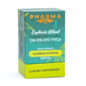 PharmaTHC Delta 8, Delta 9, Delta 10 & THCP Disposable Vape – Durban Poison (3 grams)
