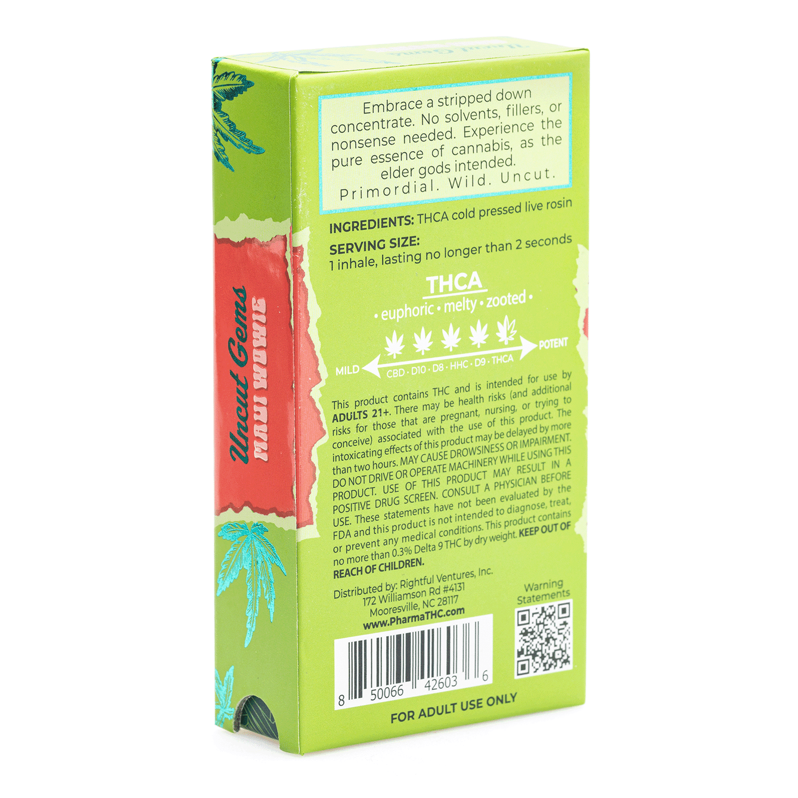 PharmaTHC Uncut Gems THCa Live Rosin Vape Cartridge – Maui Wowie (.5 gram) - Image 3